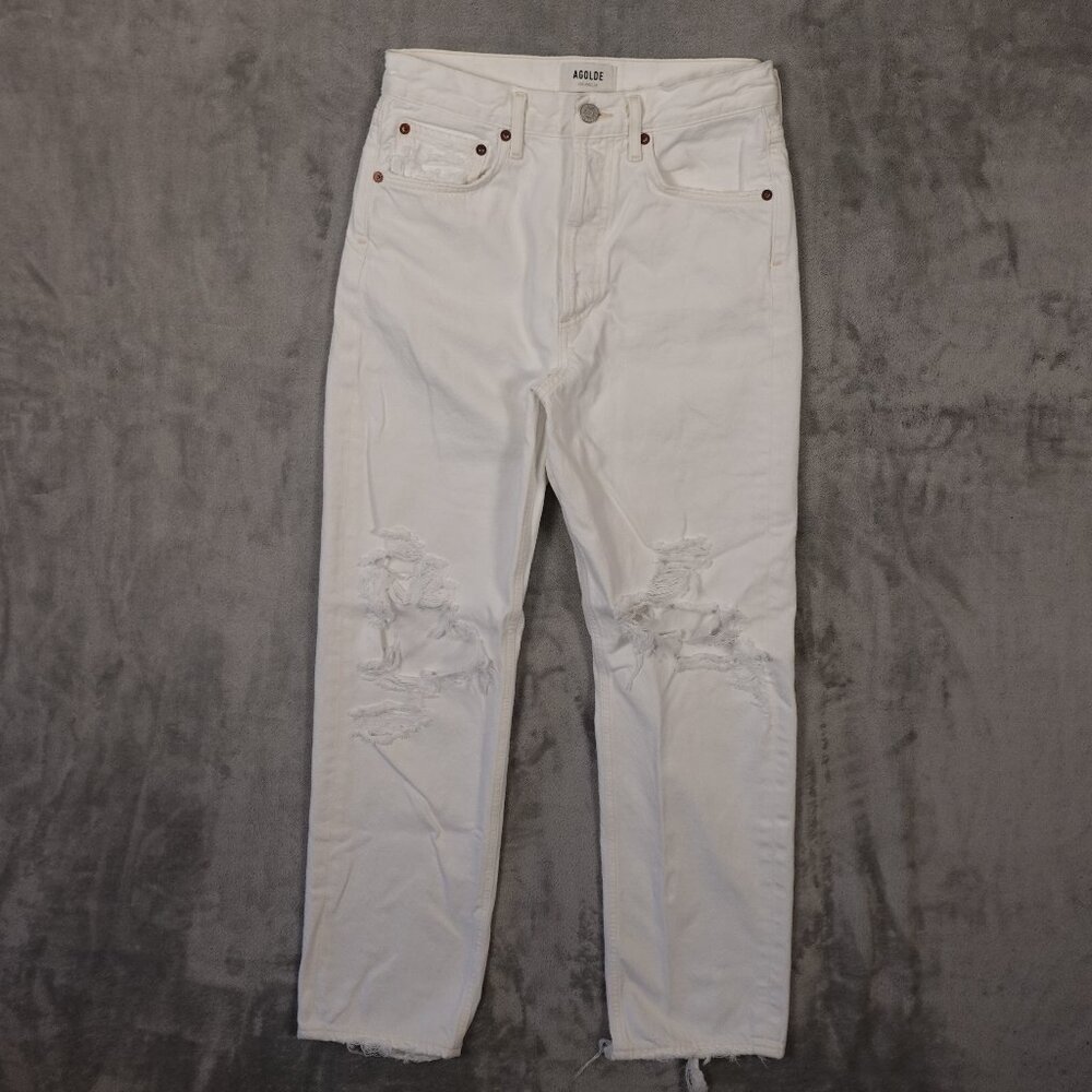 Agolde 90's‎ mid rise loose jean women's 25 cloudburst white denim distressed